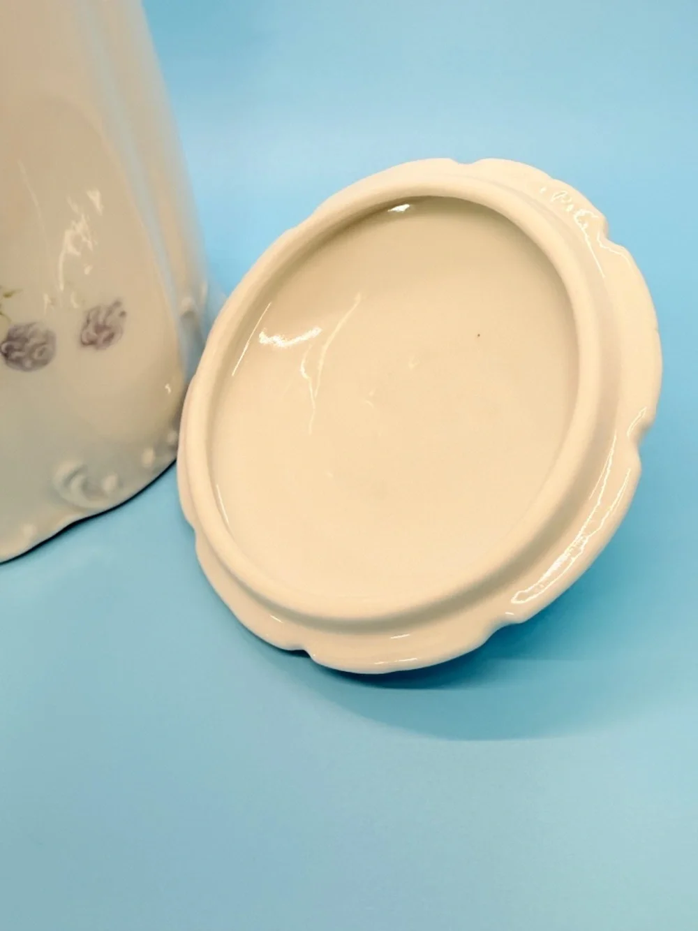 Vintage Porcelain Embossed Biscuit Jar & Lid Handpainted w Pastel Floral Motifs